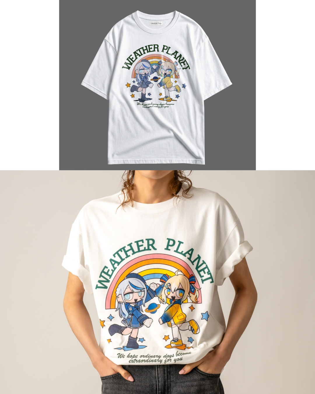 「預訂」 Weather Planet official T-shirt (雨海ルカ/天晴ひなた)