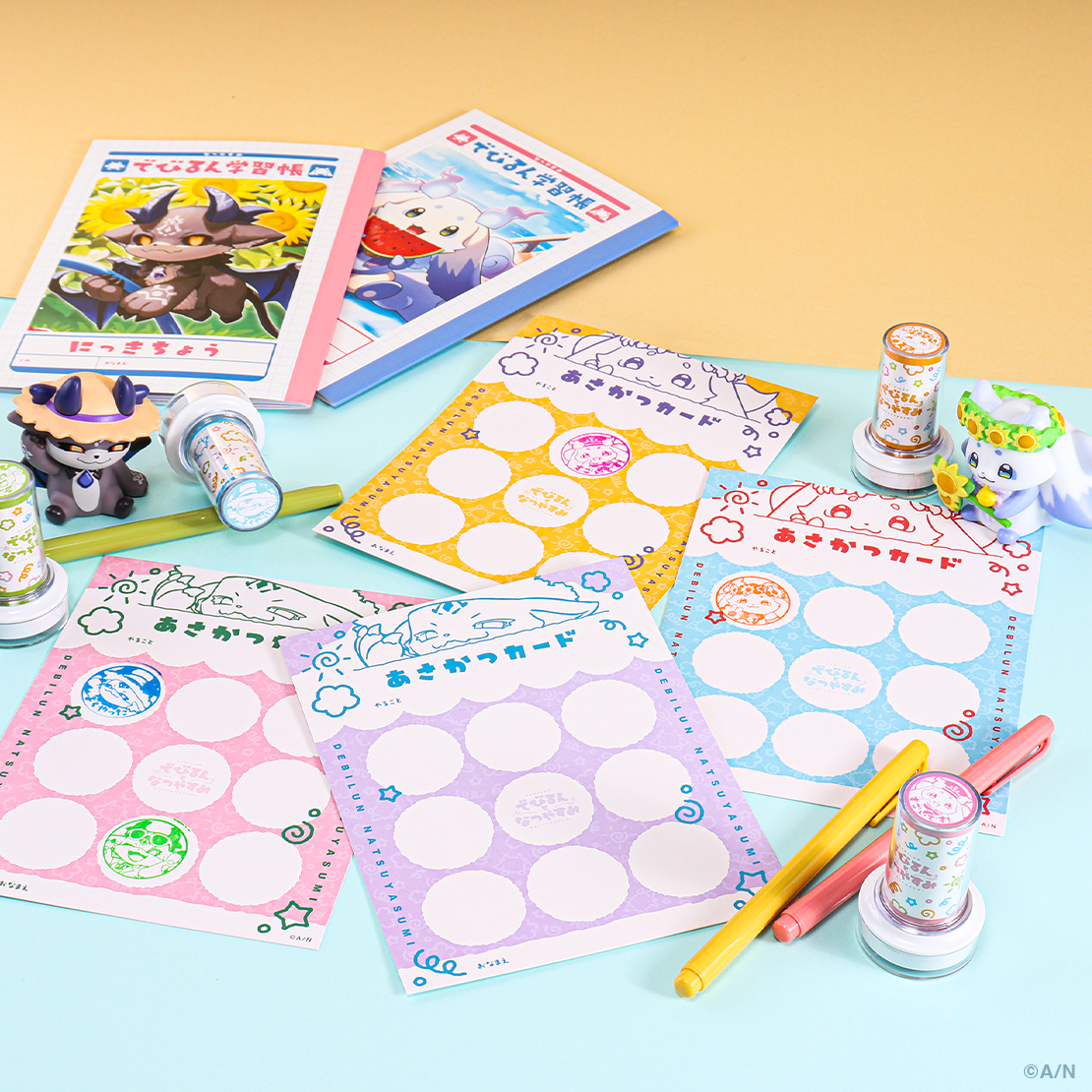 [Pre-order] Nijisanji 【でびるんとなつやすみ】Early Morning Activity Set (includes 2 stamps and 5 cards)