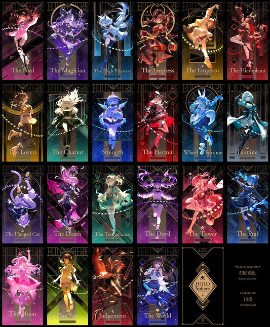 [C107代購]【HOLO-SPHERE 箔押しタロットカード 大アルカナ22枚セット（かれー☆らいす）-同人燙金塔羅牌Set[Fanart]